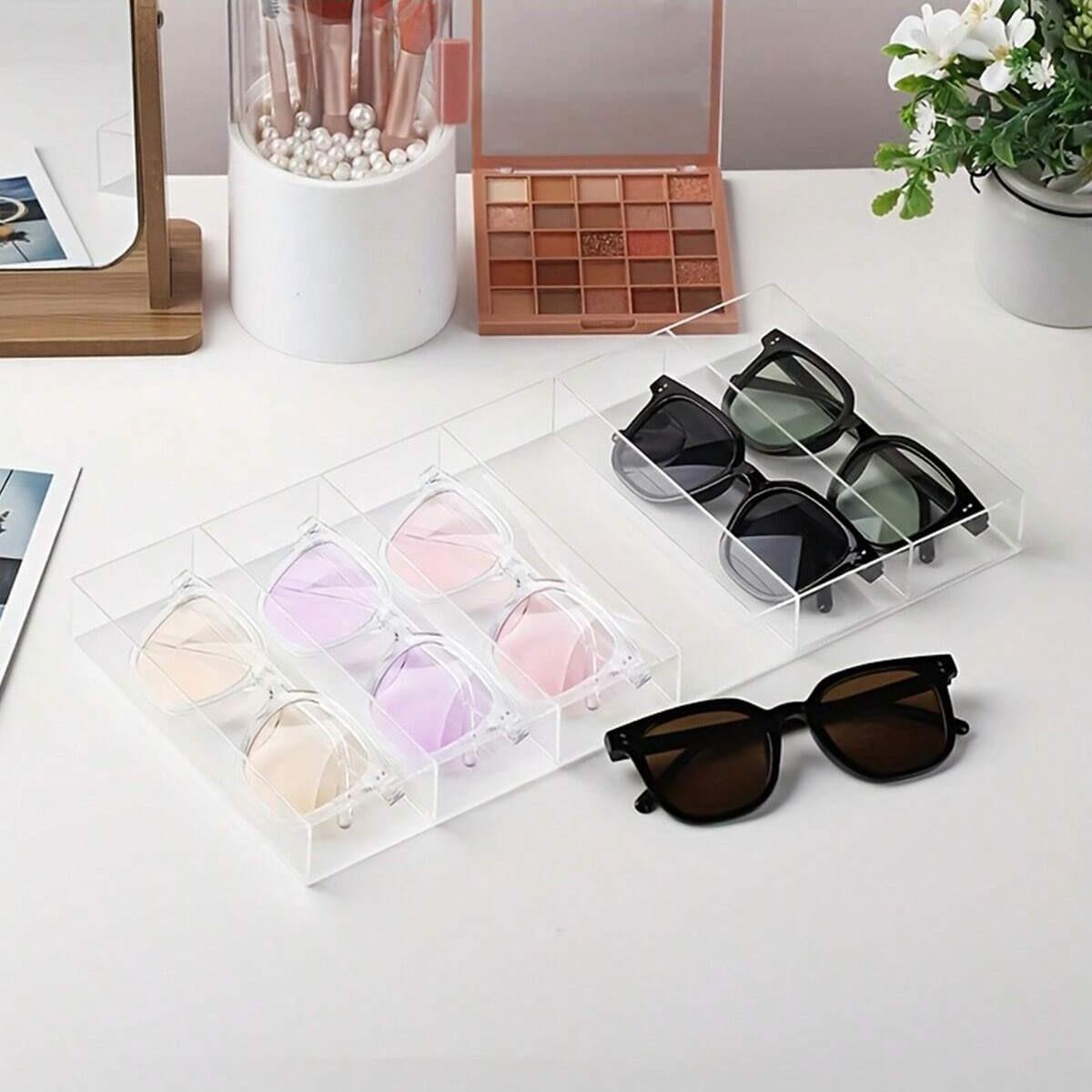 Luxury Eyeglass Display Tray, Perfume Cosmetics Storage Plate, High-Definition Transparent Acrylic Desktop Organizer, 6 Compartment Holder
