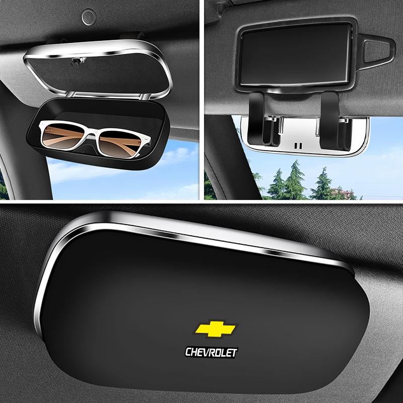 Chevrolet Car Sunglasses Eyeglass Case, Storage Box, Glasses Holder Clip, Includes Two Stands, Suitable for Chevrolet Vehicles