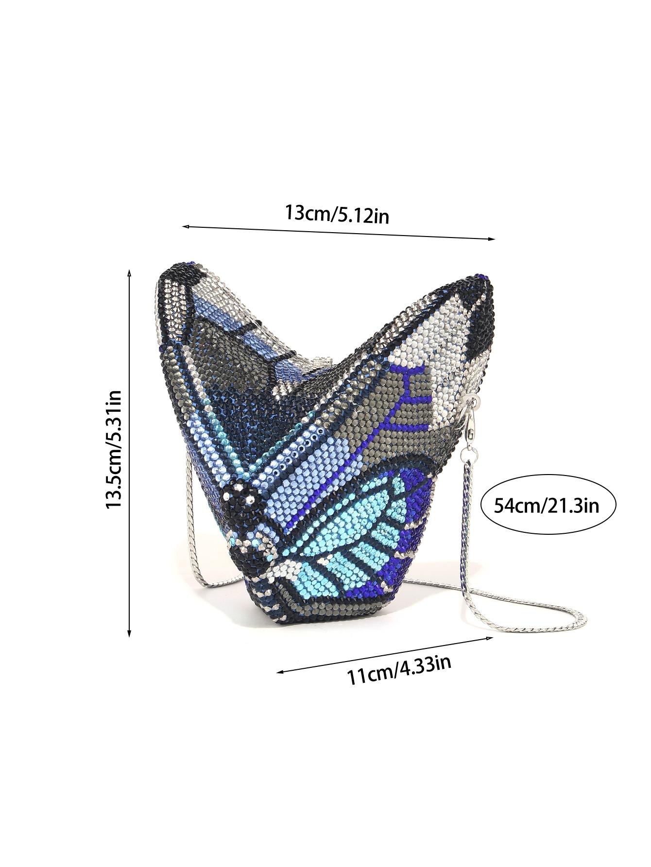 Shimmering Butterfly Shape Evening Clutch, Crystal Wedding Party Bag, Handmade Metal Diamond Purse, Perfect for Weddings and Parties