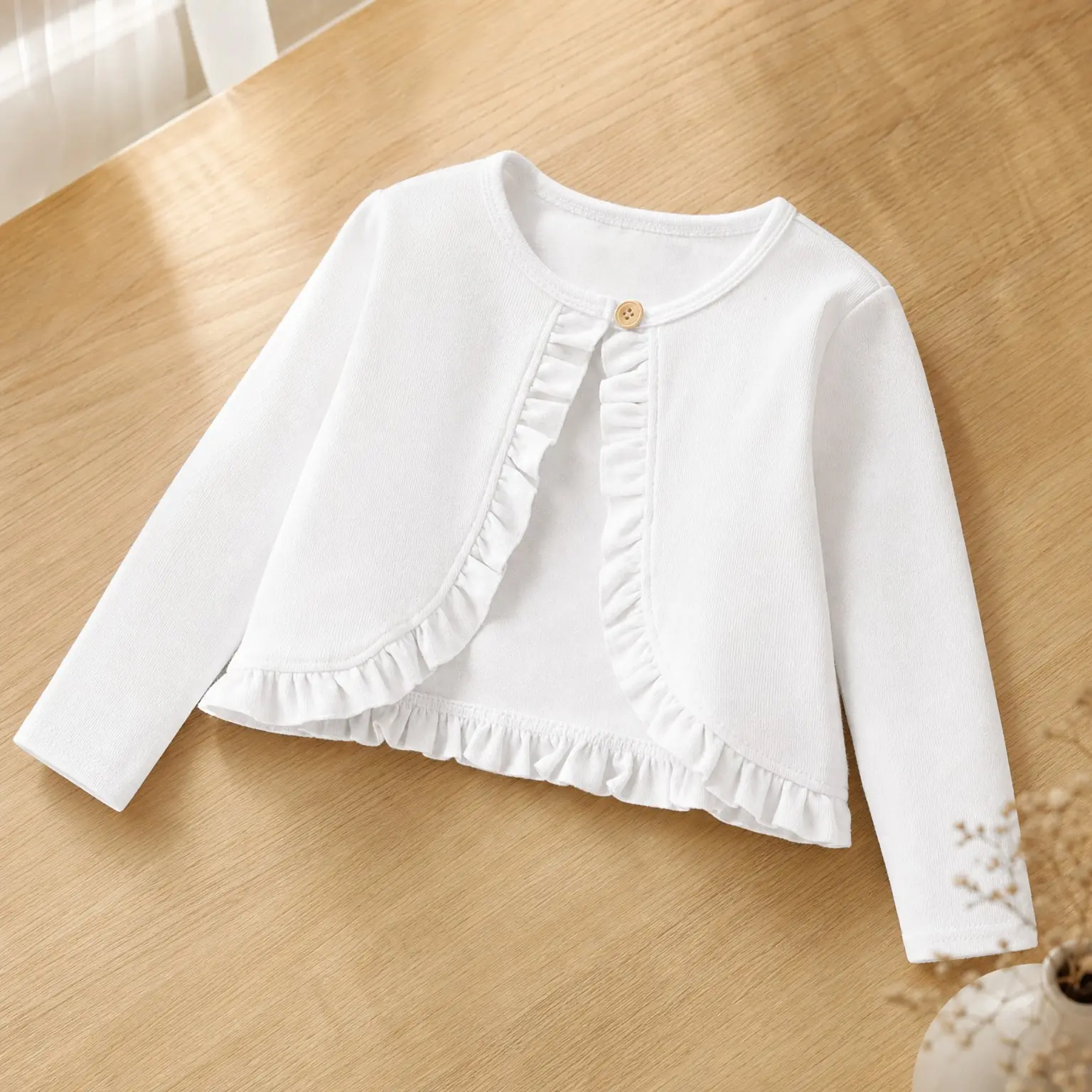 Girls Ruffle Open Front Cardigan Bolero Cover Up Tops 4-12Y | Soft Cotton Blend Knit, Long Sleeve, Classic Crew Neck, Breathable & Durable, No Shedding, School Uniform/Casual/Outdoor PlayGift