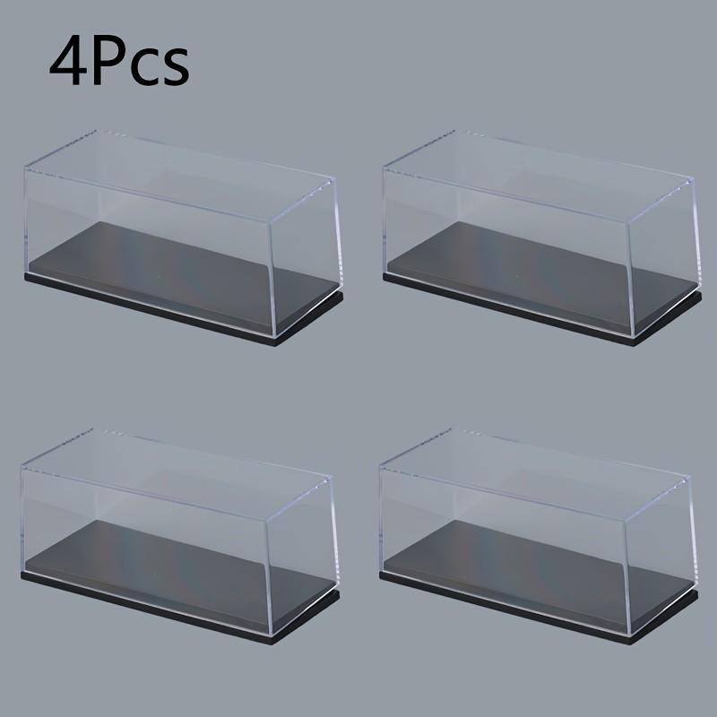 4 Transparent Dust-Proof Acrylic Display Boxes, / Base Options, 4.17x1.87x1.87 Inches, Ideal for 1:64 Scale Models, Collectibles, Toy Storage