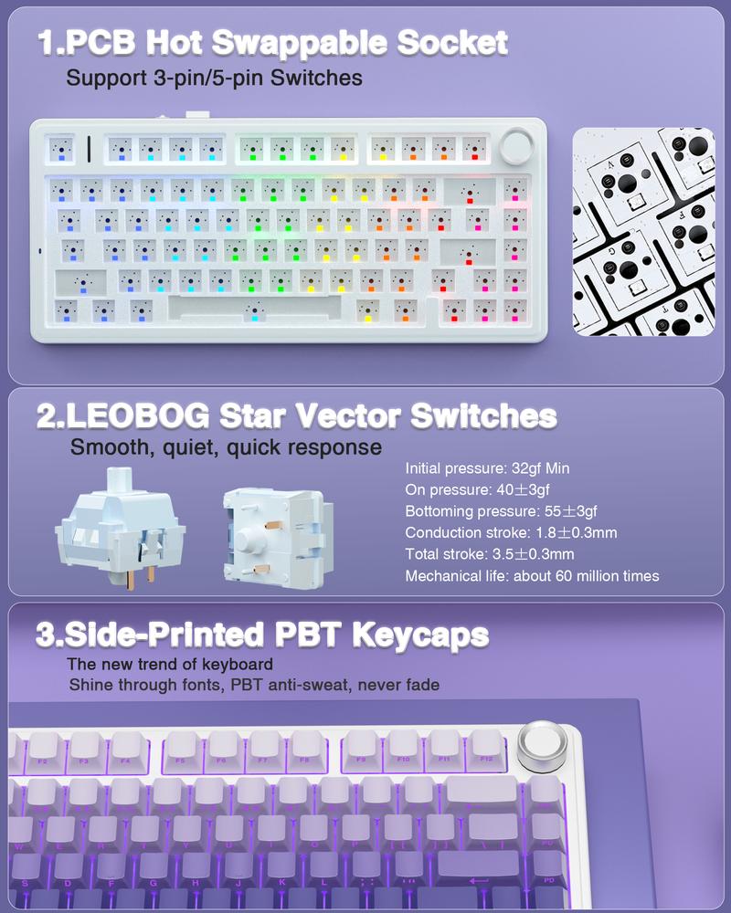 AULA Wireless Keyboard and Mouse Combo, F75 Pro Wireless Mechanical Keyboard,75 percent Gasket Hot Swappable Custom Keyboard+SC580X Wireless Gaming Mouse Light Purple office computer backlit creamy keyboard gaming accessory wireless mouse keyboard Set AULA Wireless Keyboard and Mouse Combo, F75 Pro Wireless Mechanical Keyboard,75 percent Gasket Hot Swappable Custom Keyboard+SC580X Wireless Gaming Mouse Light Purple office computer backlit creamy keyboard gaming accessory wireless mouse keyboard Set