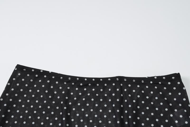 Women Summer Sleeveless Tank Top Long Skirt Polka Dot Mesh Two Piece Set Outfit