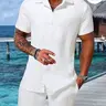 【Black Friday】Men's Regular-Fit Short-Sleeve Two-Piece Pajama Set, Casual and Comfortable Button-Up Top and Shorts, Summer Sleepwear, Loungewear, Solid-Color Casual Pajama