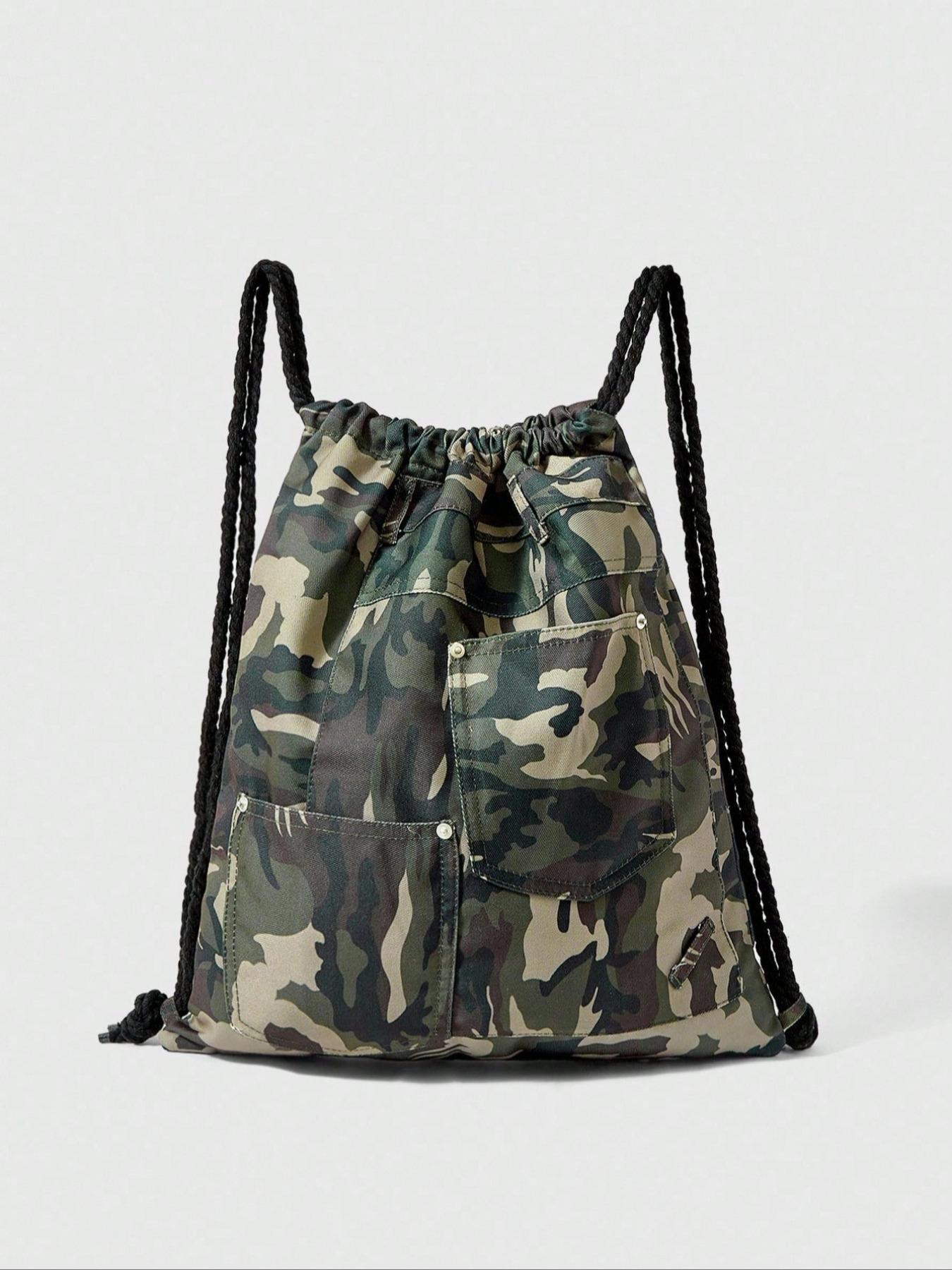 Camouflage Drawstring Backpack, Large Capacity Multi-Pocket Casual Unisex Bag, Suitable for Commuting, Social Events, Shopping