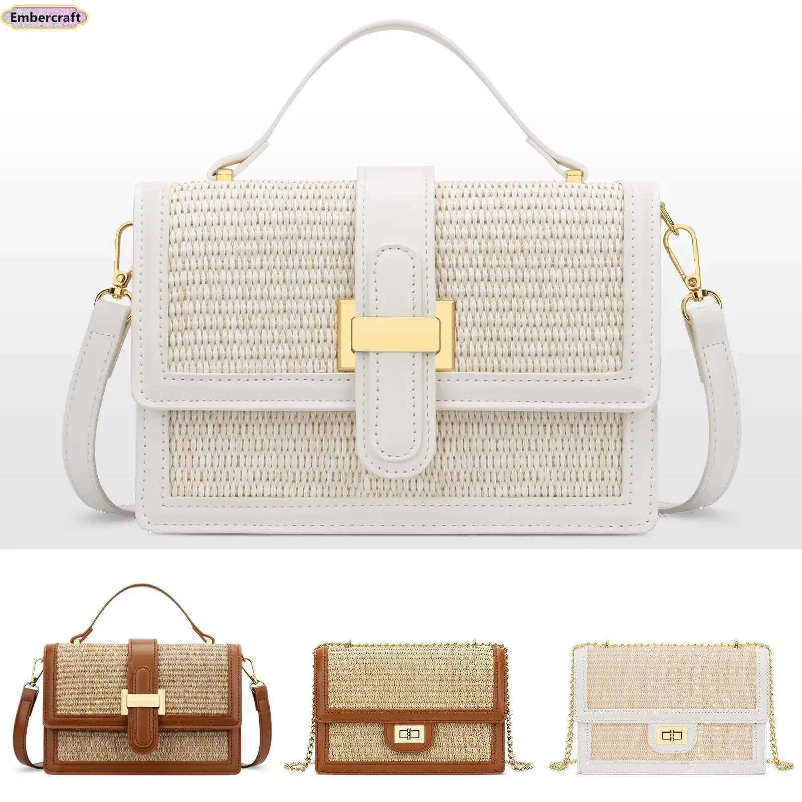 Women's Straw Crossbody Bag with Top Handle - Woven Boho Chic Rattan Beach Tote Purse, Lightweight Shoulder Clutch, Beach Outfits Essential, Vacation Travel Resort Wear, Trendy TikTok Viral Daily Casual Bag Fashionable Patterned Bag Boho Work Bags