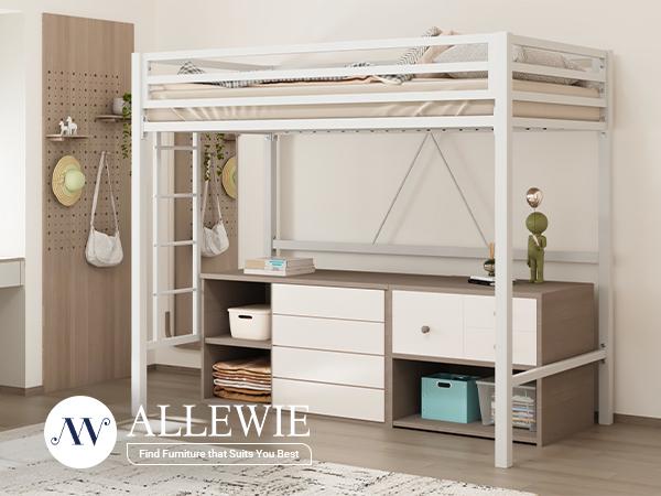 Allewie Twin Metal Loft Bed - 【Frame Only No Mattress】Full-Length Guardrail & Space-Saving Design for Dorm, Black/White/Apple Green, #TikTokShopBlackFriday #Christmas Gifts