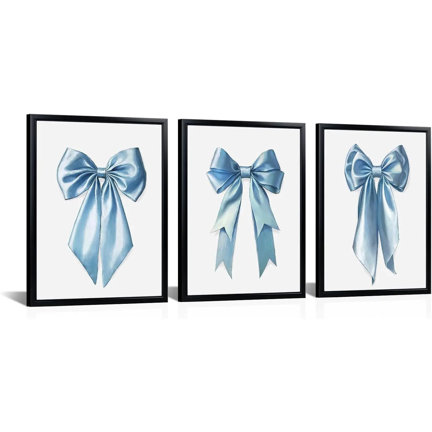 Bow Pattern Canvas Wall Decoration Set of 3, 12x16 in Black Framed Art, Girls Bedroom Decor, Home Wall Art for Bathroom