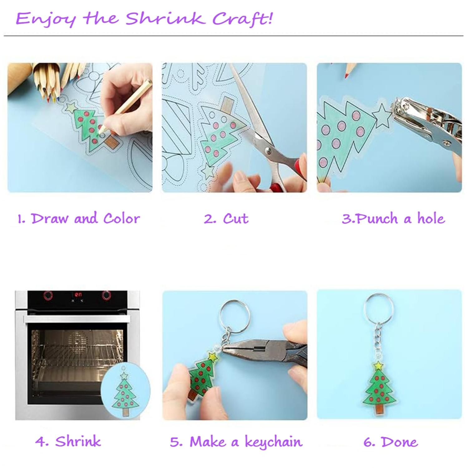 184pcs/200pcs Shrink Plastic Sheet Kit with Shrink Paper Keychain Set, 176pcs Keychains and Open Iron Rings, Handmade Keychain, Christmas Gift