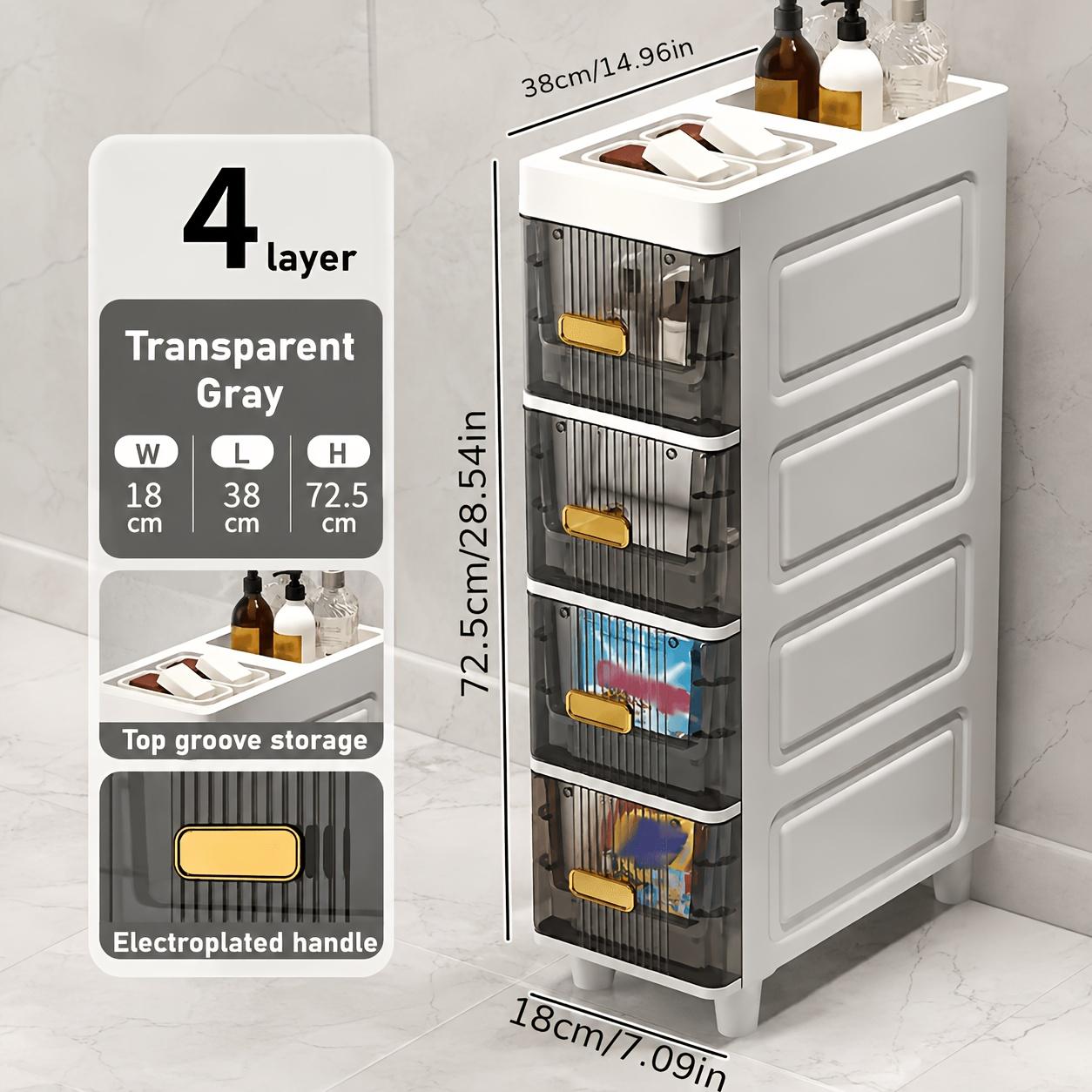 3/4/5/6-tier ultra-thin plastic storage cabinets, bathroom niche cabinets, high-capacity design bathroom storage cabinets, light luxury bathroom shelves, floor-standing shelves on the side of the toilet, storage cabinets