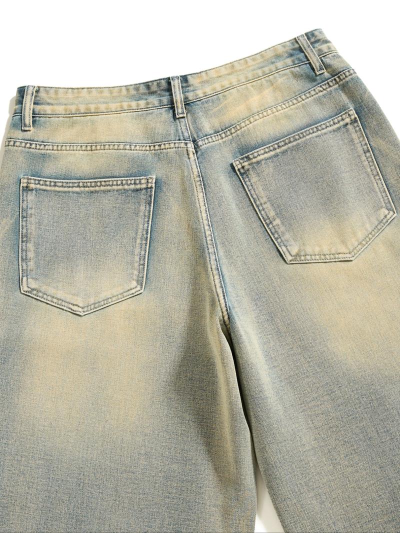 Men's Vintage Washed Straight Leg Denim Jeans, Casual Street Style Jeans, Perfect Gift for Husband or Boyfriend