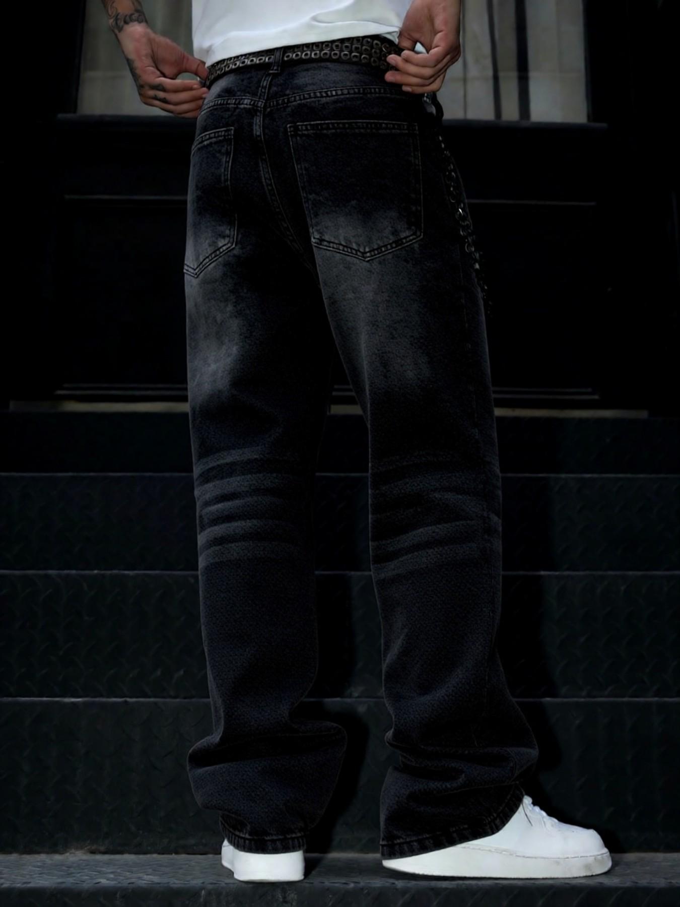 Men's Washed Loose Straight Leg Denim Jeans, Y2K Casual Streetwear, All Seasons, Moderate Fit, Perfect Gift for Husband or Boyfriend