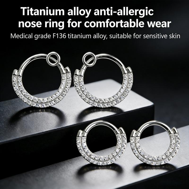 Titanium Alloy Hypoallergenic Nose Ring Hoop, Full Diamond Hinged Clicker, Sensitive Skin Friendly, Perfect Birthday/Valentine's Day/Mother's Day/Christmas Gift, Unisex Cartilage Earring