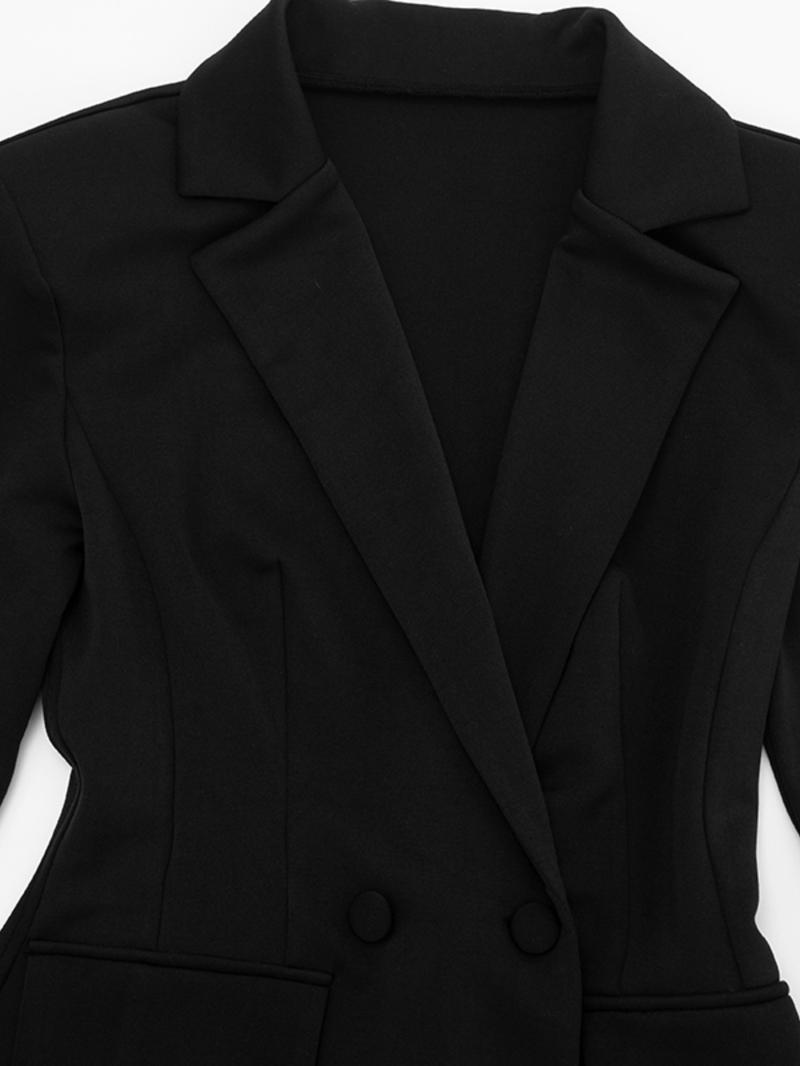 Women's Elegant Business Suit Dress, Deep V Neck Long Sleeve Ruffle Waist Cinched, Spring & Fall Office Wear, Plain Style