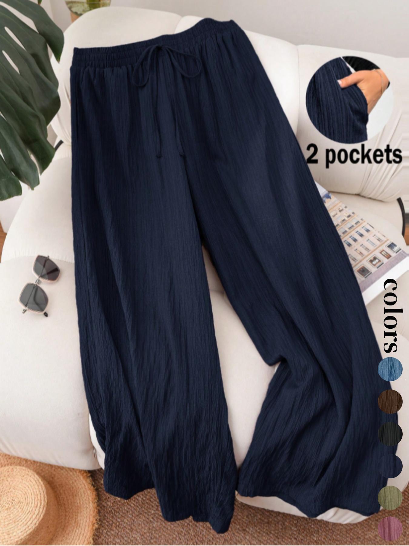 Women's Solid Color Wide Leg Pants, Casual Comfy Trousers for Daily Wear, Ladies Bottoms for All Seasons, Casual Fashion Pants Women's Solid Color Wide Leg Pants, Casual Comfy Trousers for Daily Wear, Ladies Bottoms for All Seasons, Casual Fashion Pants