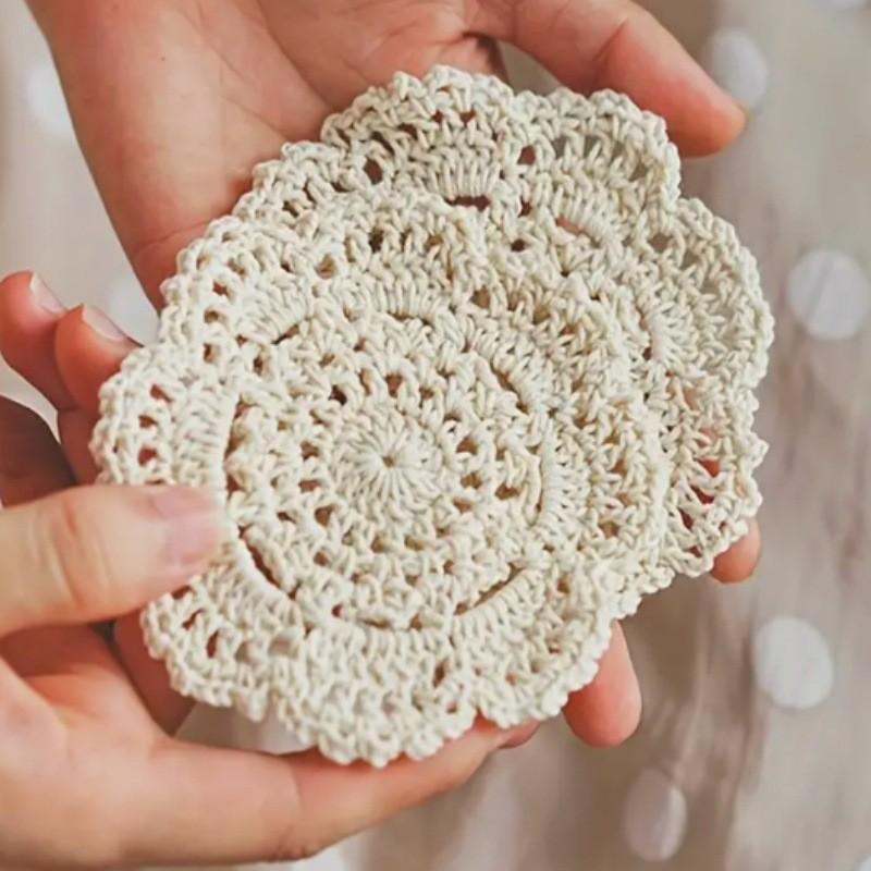 Set of 4 Hand-Woven Coasters, Heat-Resistant Floral Table Mats, Vintage Style Photography Props, Room Decor, Thread Coasters