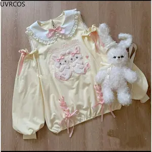 Japanese Sweet Lolita 2 Piece Sets Women Cute Bow Cartoon Bunny Off Shoulder T-shirts Pink Cake Mini Skirts Kawaii   Outfits