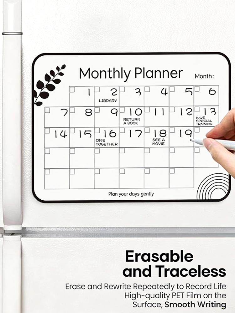 Magnetic Monthly Weekly Calendar Planner, Erasable Fridge Board, Magnetic Design, Size 29.7x21 Cm, Includes 1 Eraser Pen, Random Color