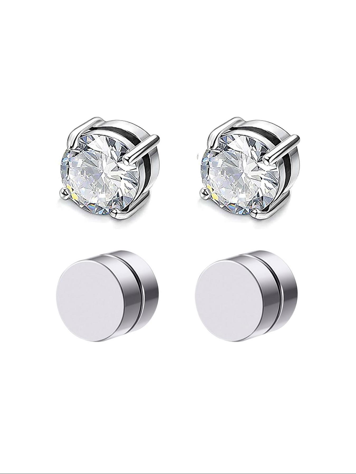 4pcs Classic Round Magnetic Ear Cuffs, Fashionable Simple Zircon Earrings, Pain-Free Wear, Unisex Jewelry, Daily Accessory