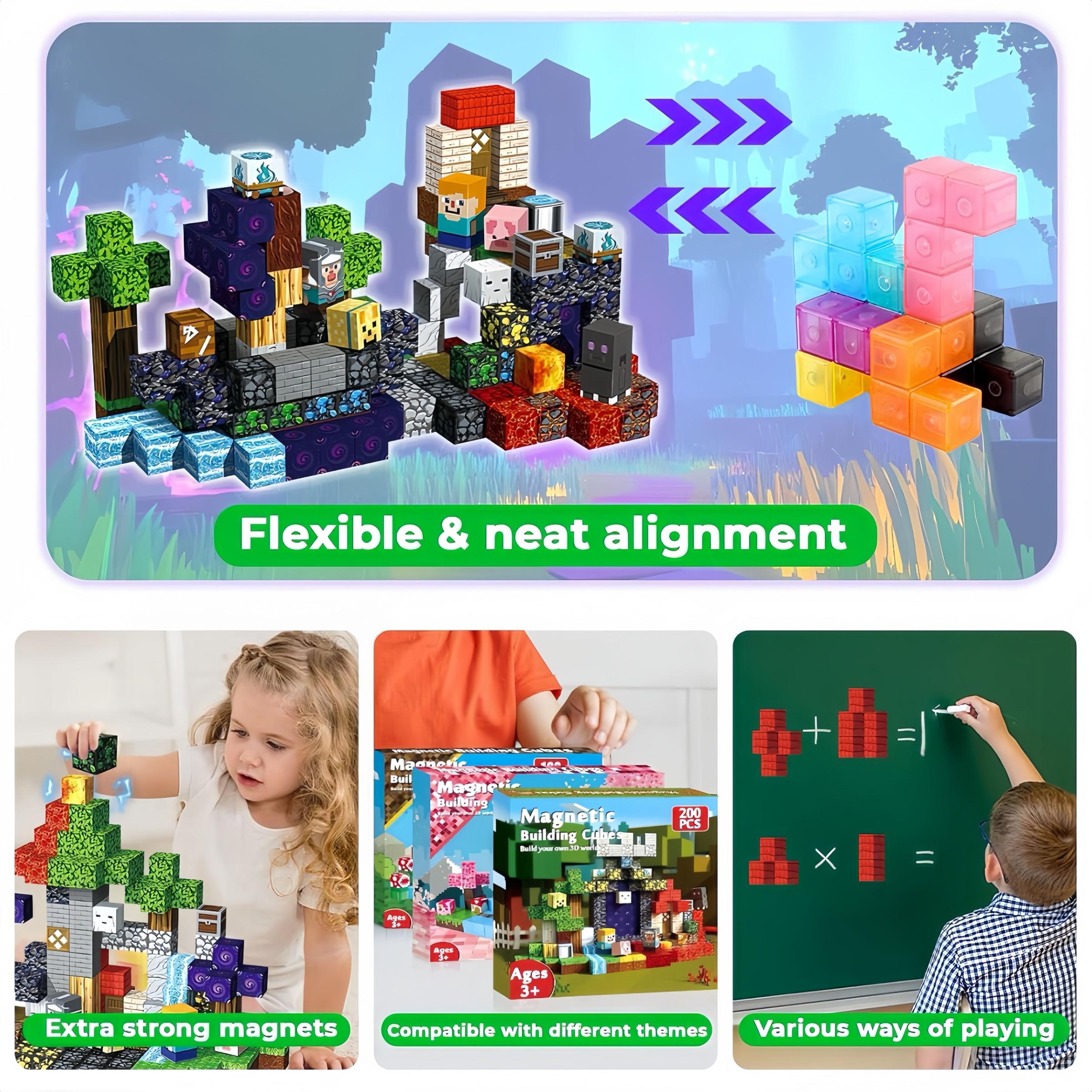 Magnetic Building Blocks 150/200PCS – Magnetic Blocks Set with Tiles & Cubes, STEM Montessori Sensory Toy for Kids Ages 4-8, Creative Educational Construction Gift for Boys & Girls Christmas Birthday