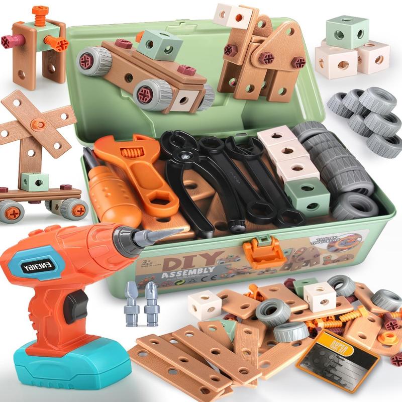 Kids Tool Set Real, Toddler Tools Box Set, Magic Montessori Play Toolbox with Electric Drill & Screwdriver, Building Kit Toy, Pretend Play Set
