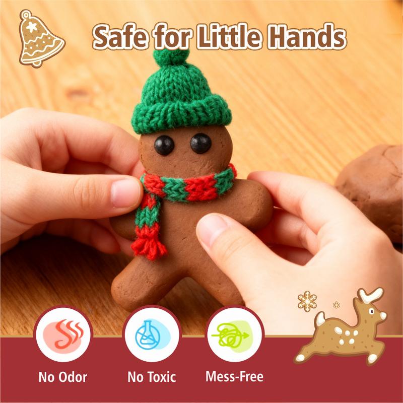 DIY Christmas Gingerbread Man Clay Set, Kids Indoor Easy Handmade Kit, Includes Accessories, Perfect Holiday Gift