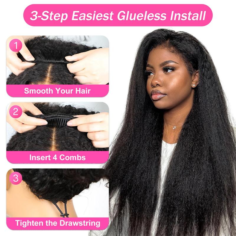 Bling Hair 3 In 1 Half Wig Human Hair With Drawstring Kinky Straight Half Wig Ready To Go Comfortable Fit No Glue Needed Natural Hairline