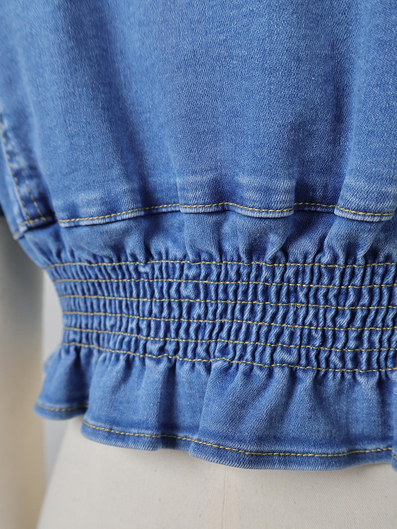 Women's Denim Jacket, Casual Short Sleeve Collared Outerwear for Summer, Fashion Women's Clothes for Daily Wear