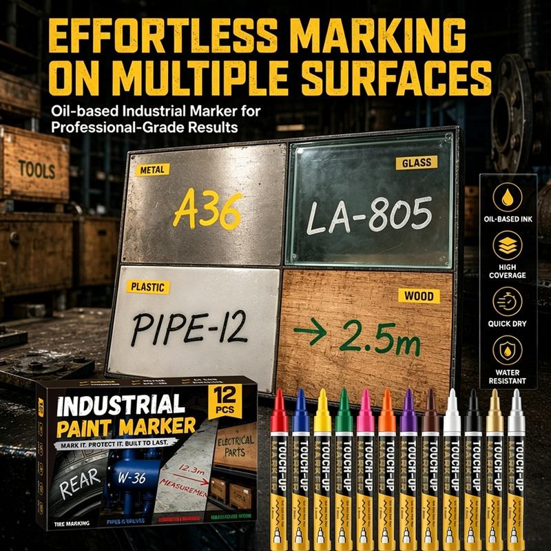 8/12 Colors Industrial Paint Markers, Thick Chisel Tip Permanent Paint Pens, Smooth Ink Flow Waterproof Markers for Metal, Steel, Concrete, Plastic, Wood, Construction Site, Warehouse and Workshop