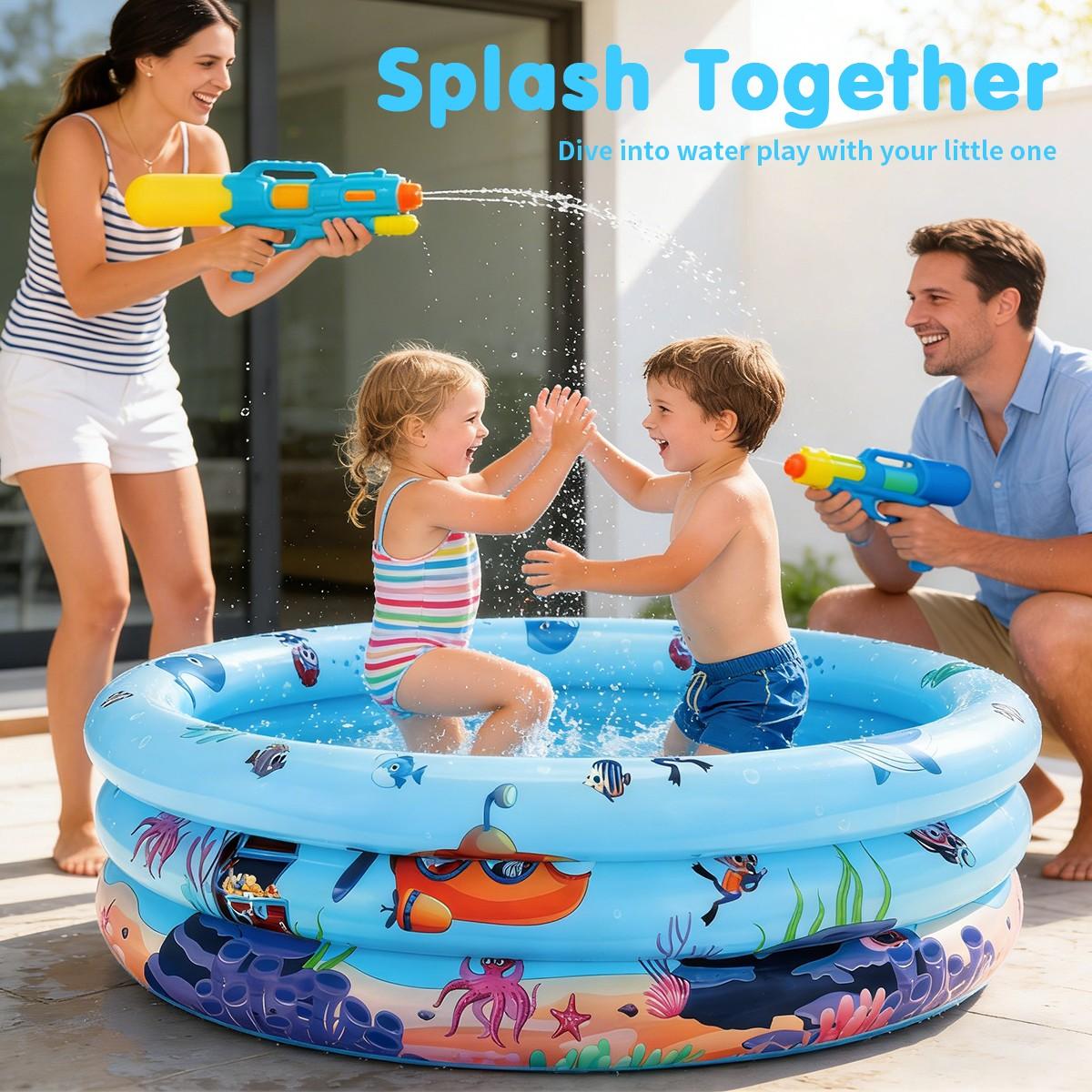 Inflatable Swimming Pool Ocean Animal Pattern Triple Ring Thickened Family Water Play Fishing Multi-Functional Best Parent-Child Interactive Toy Gift