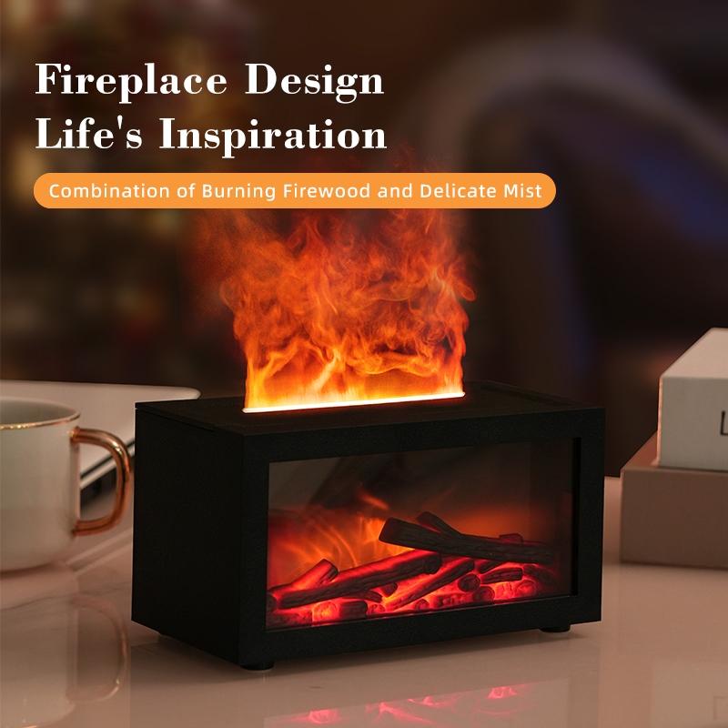 New Vintage Fireplace Silent Essential Oil Diffuser, 3D Realistic Fire Flame Humidifier, Home Desktop Humidifier, Tabletop Air Purifier, Room Humidifier