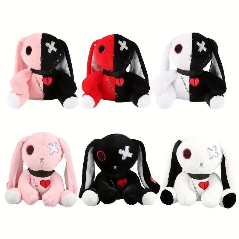 Goth Bunny Plush Stuffed Toy - Black and White Contrasting, Crazy Spooky Design, Cute Stuffed Animal for Halloween, Birthday Gifts, Bunny Plush Stuffed Toys