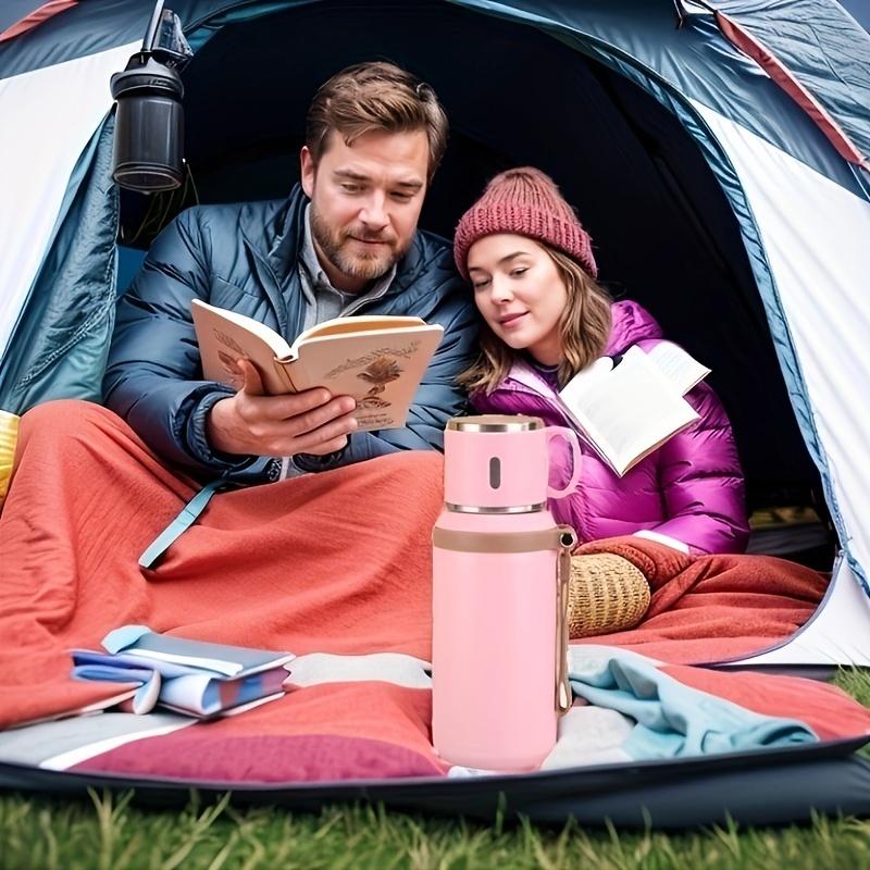 Stainless Steel Insulated Water Bottle 600ml/1L with Rope, Dual-Function Coffee Cup, Portable Outdoor Vacuum Insulated Flask for Camping, Cycling, Home & Office