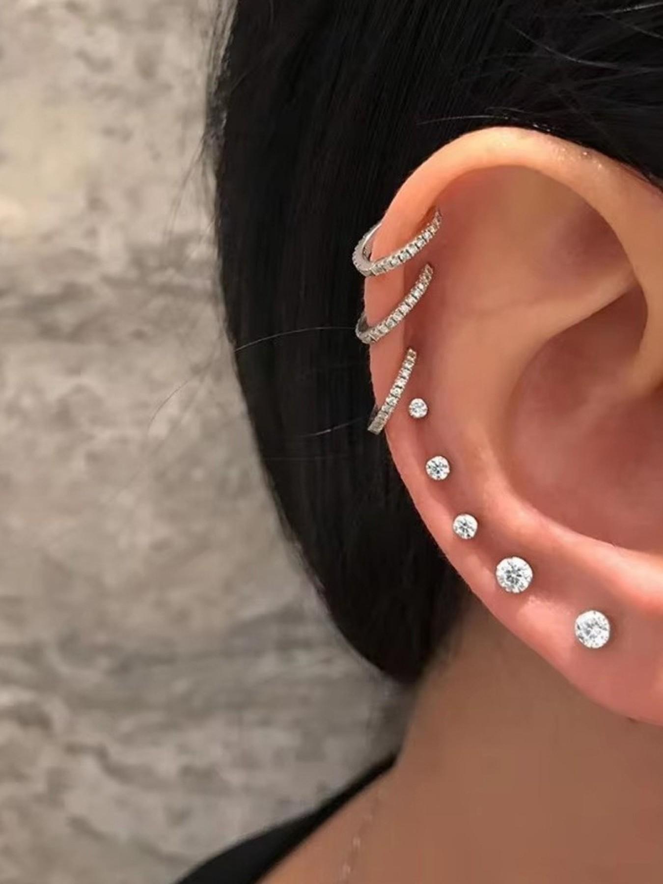 G23 F136 Titanium  Push Pin Earrings Flat Back, Implant Grade Nose Stud, Threadless 16g Hypoallergenic, Silver Color, for Women, All Seasons