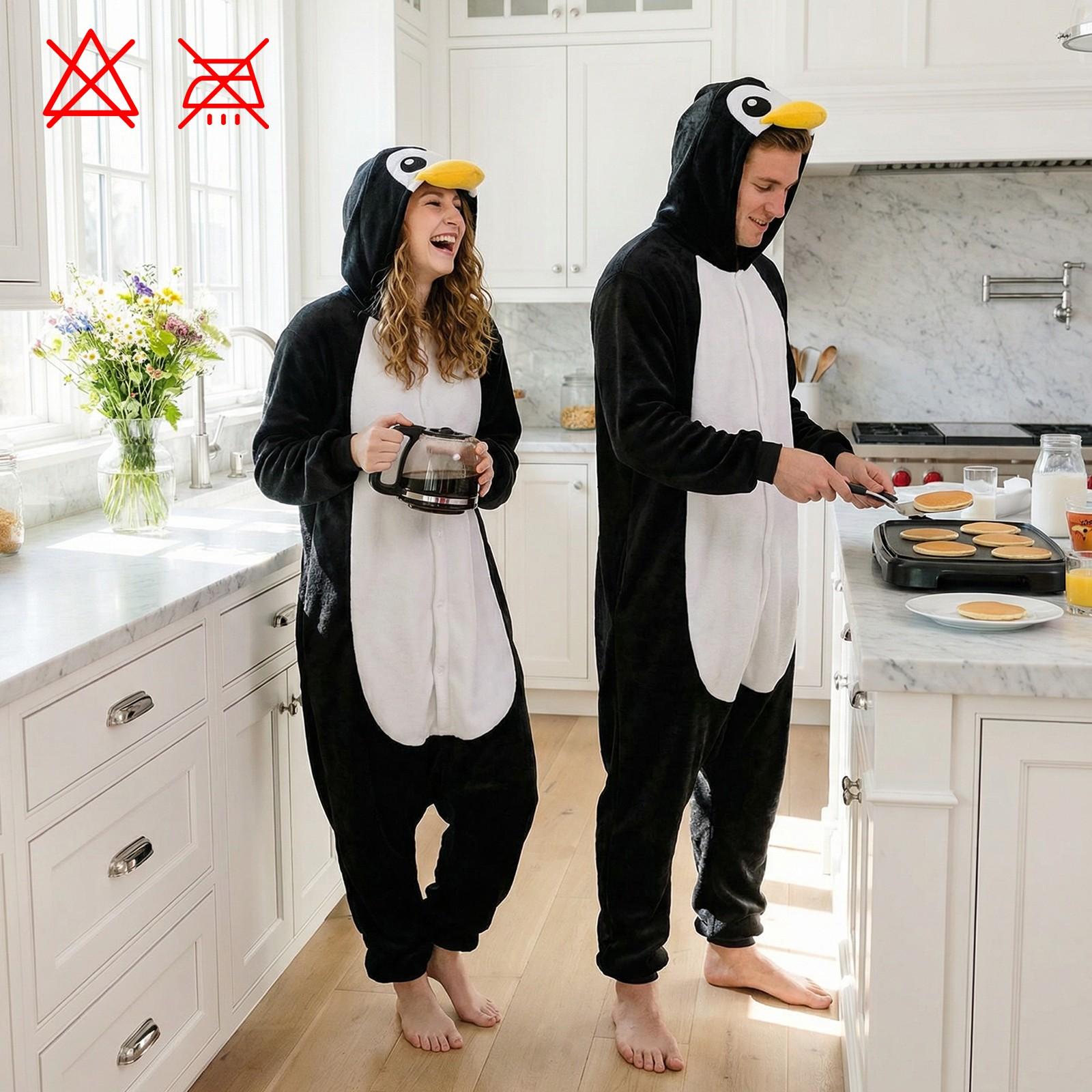 Penguin Wearable Hooded Blanket Onesie, Cozy Fleece Throw for Adults, Perfect for Halloween, Football Games, Graduation Parties