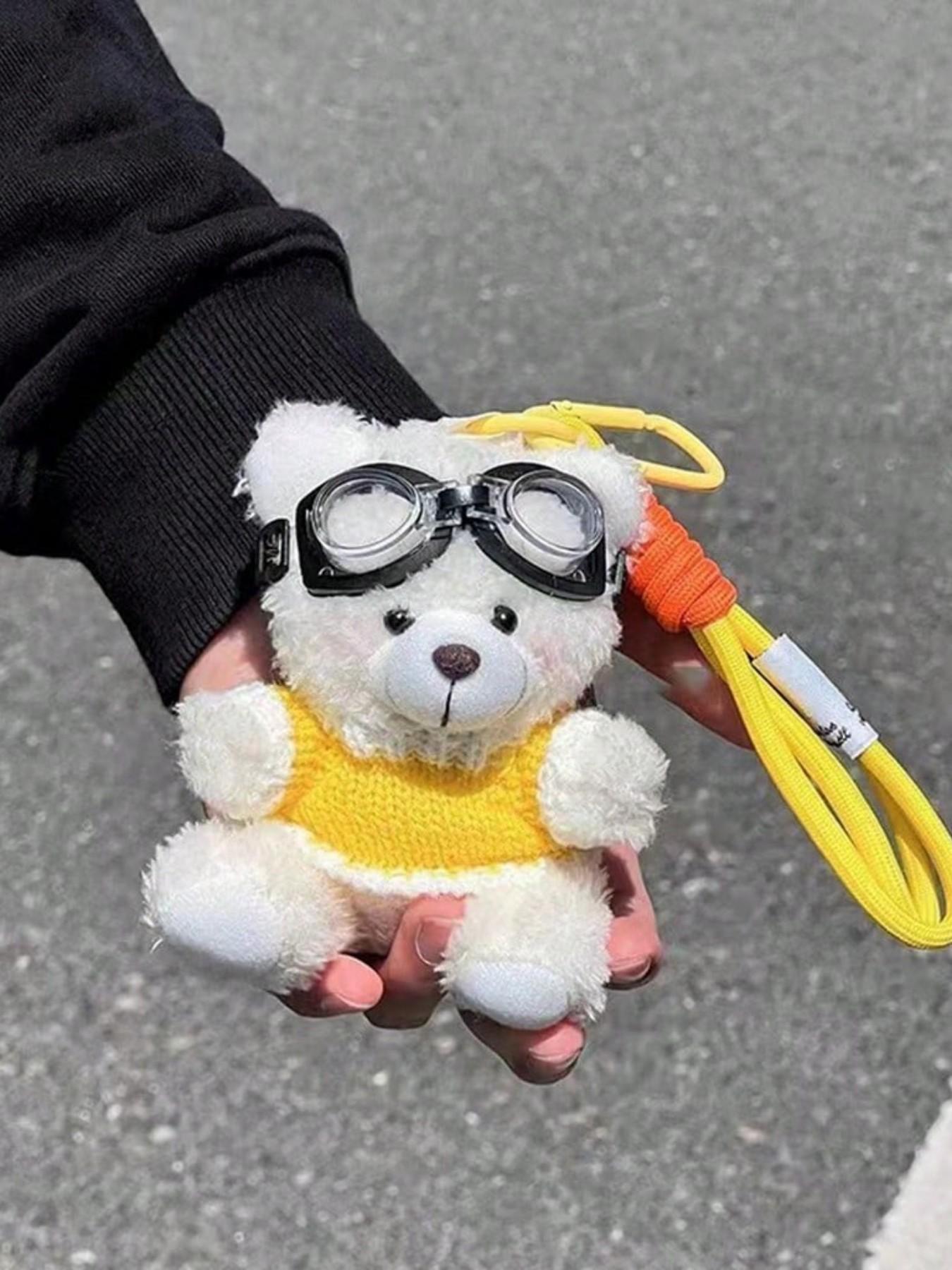 Pilot Bear Keychain Creative Doll, Cute Bear Plush Bag Charm, Sweater Bear Plush Packaging Decoration, Holiday Gift