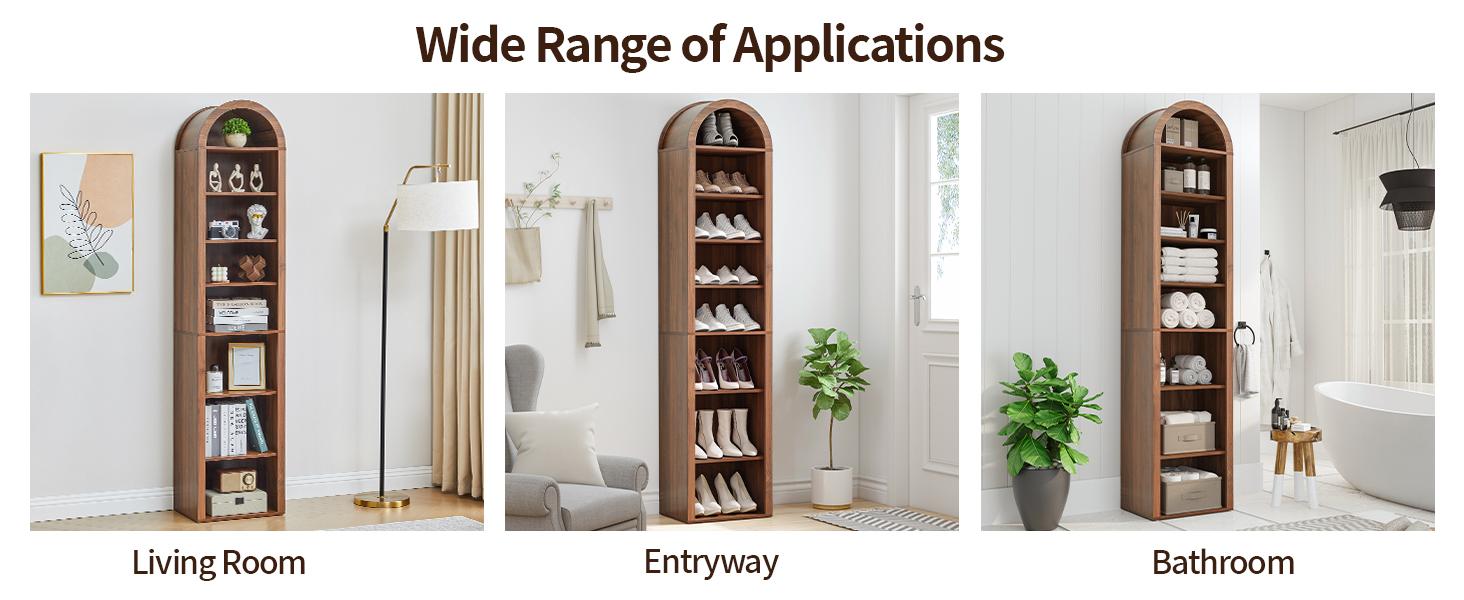 Giratree 70" Tall Arched Wooden Bookshelf – 8-Tier Modern Bookcase with Adjustable Open Display Shelves for Living Room & Office Storage