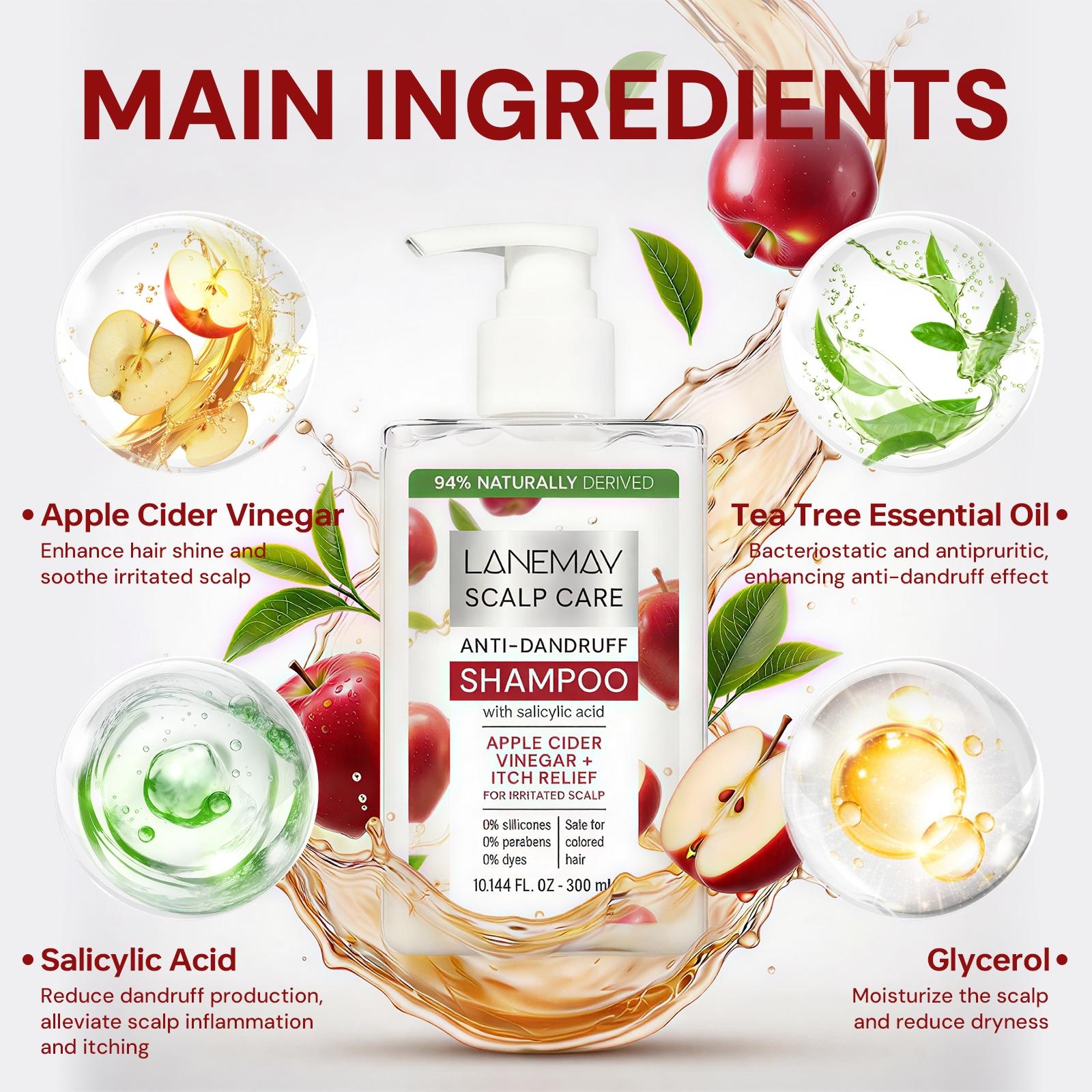 300ml Refreshing Shampoo with Salicylic Acid, Apple Cider Vinegar, Tea Tree Oil, Glycerol - Oil Control, Helps Reduce Scalp Oil Buildup, Enhances Hair Shine, Soothes Scalp - For Oily & Uncomfortable Scalp, Daily Shampoo Care