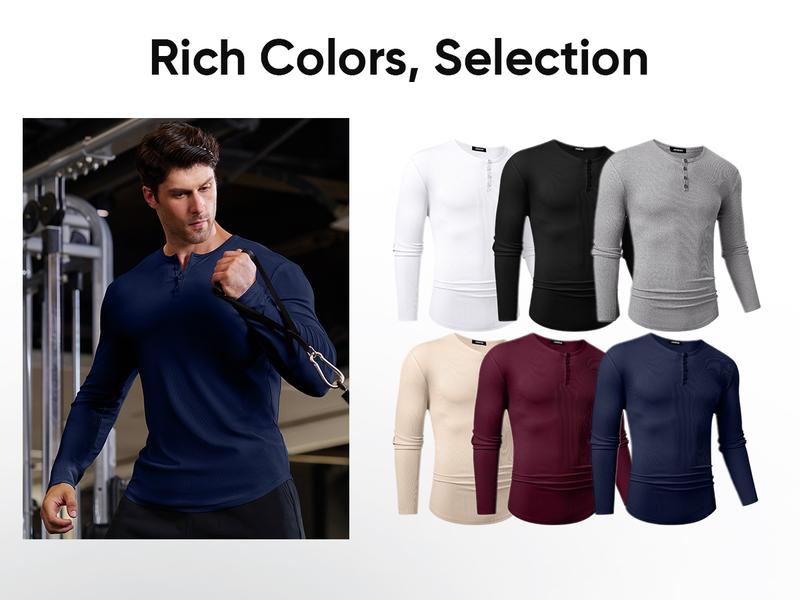 JMIERR Mens 2025 Fall Fashion Casual Henley Shirt Long Sleeve T-Shirt Slim Fitted Shirts Curved Hem for Athletic Gym Workout JMIERR Mens 2025 Fall Fashion Casual Henley Shirt Long Sleeve T-Shirt Slim Fitted Shirts Curved Hem for Athletic Gym Workout
