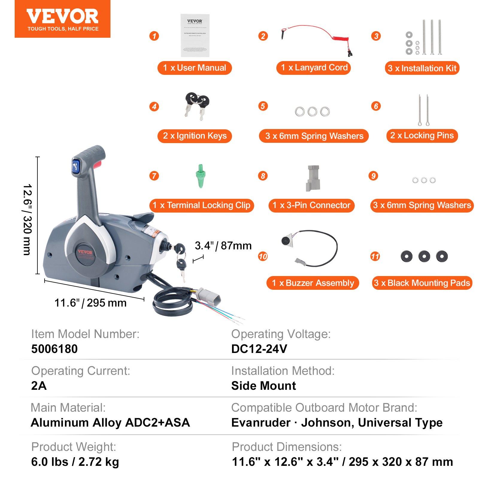 Summervibes VEVOR Boat Throttle Control, 5006180 Side-Mounted Outboard Remote Control Box for Evinrude Johnson, Marine Throttle Control Box with Power Trim Switch and Lanyard