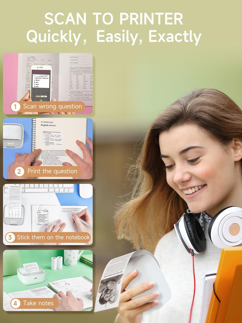 Mini Printer with 1 Roll of Stickers – Portable Bluetooth Inkless Thermal Printer for Study Notes, Pictures, DIY, and Labels