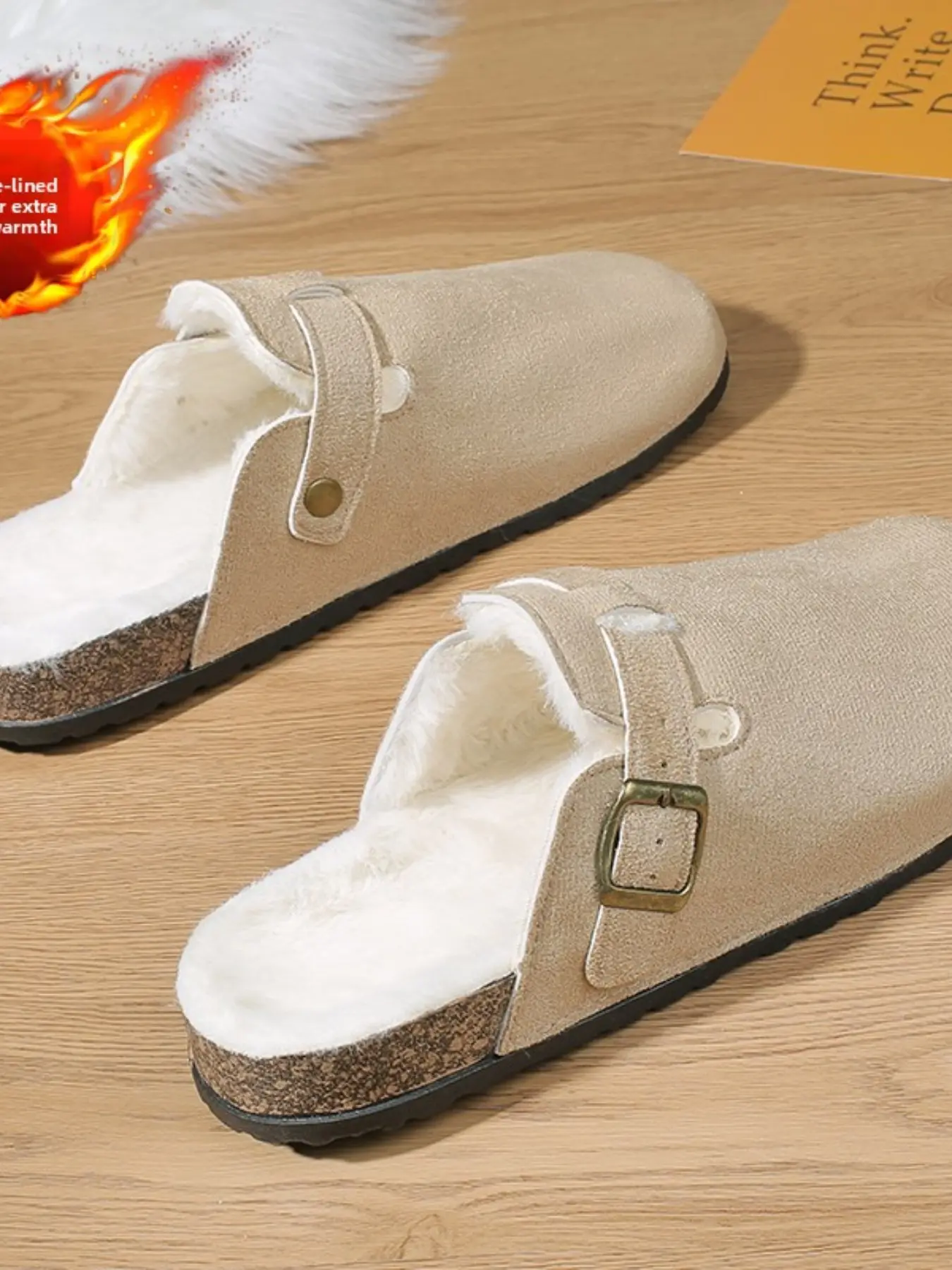 Fleece Lined Suede Clogs, Adjustable Buckle Shearling Mule Slippers, Non Slip Warm Winter Slip On House Shoes Indoor Outdoor For Women Men