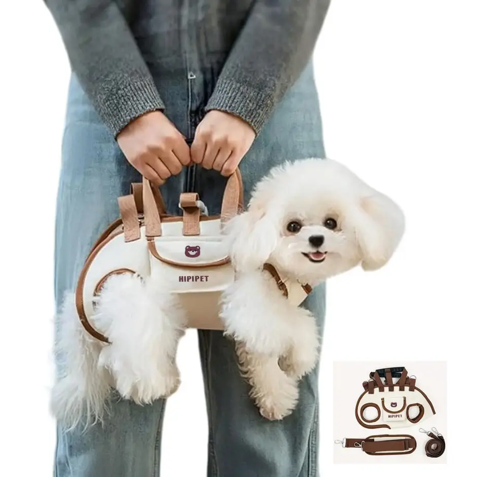 Portable Breathable Pet Carrier Sling & Backpack, Puppy Carrier Purse for Dogs & Cats, Adjustable Full-Body Harness with Traction Leash, Crossbody & Car-Friendly