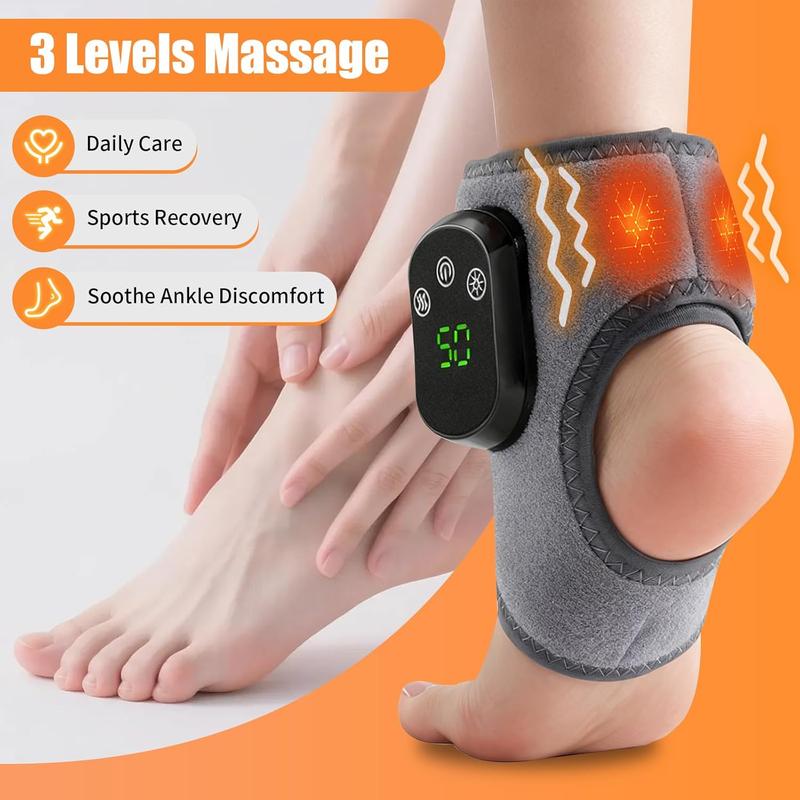 Ankle Heating Pad 1 Pairs Cordless Foot Ankle Massager, 5 Modes Heating & 3 Modes Vibration Foot Warmer, Universal for Both Left and Right Foot Massager for Women & Men Relaxation Aid