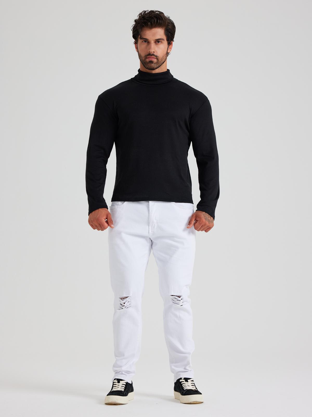 LONGBIDA Men Slim Fit Lightweight Long Sleeve Pullover Top Turtleneck T-Shirt  Fashion Menswear Basic