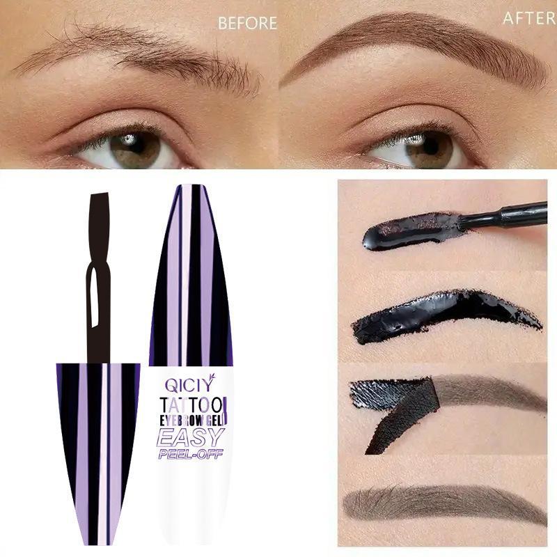 Easy Peel-Off Eyebrow Gel-Waterproof &Sweatproof, Long-Lasting Black or Brown TattooTint, Film Forming, Medium Coverage for All SkinTypes