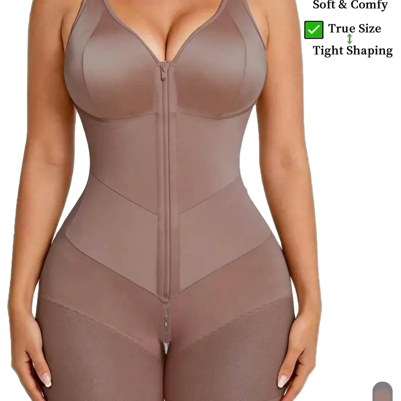 Women's Shapewear Romper with Built-In Bra, Adjustable Straps, Front Zipper, Waist-Cinching Tummy Control, Soft Skin-Friendly Lace-Trim Faja Body Shaper for Everyday Wear Style