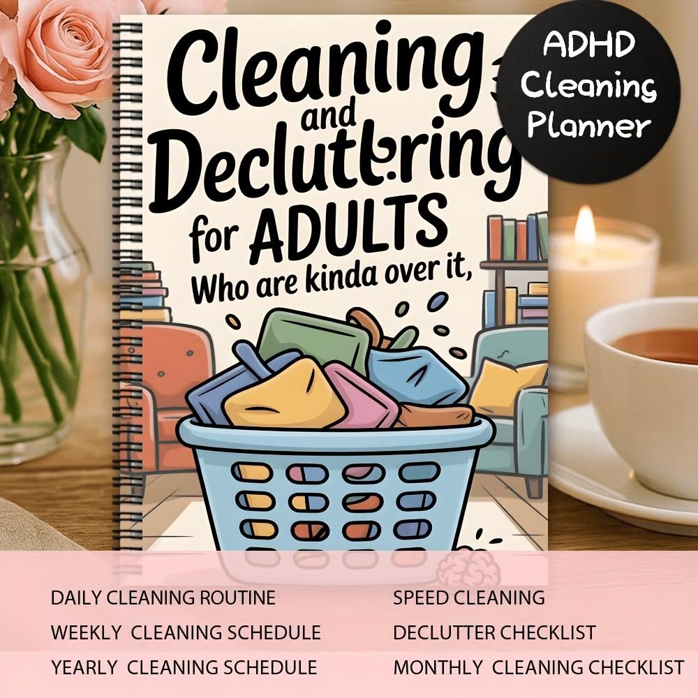 Aesthetic Adhd Cleaning Plan Spiral Notebook, Daily Weekly Monthly Yearly Chore Log, Home Organization System, Minimalist Task Manager, Planners