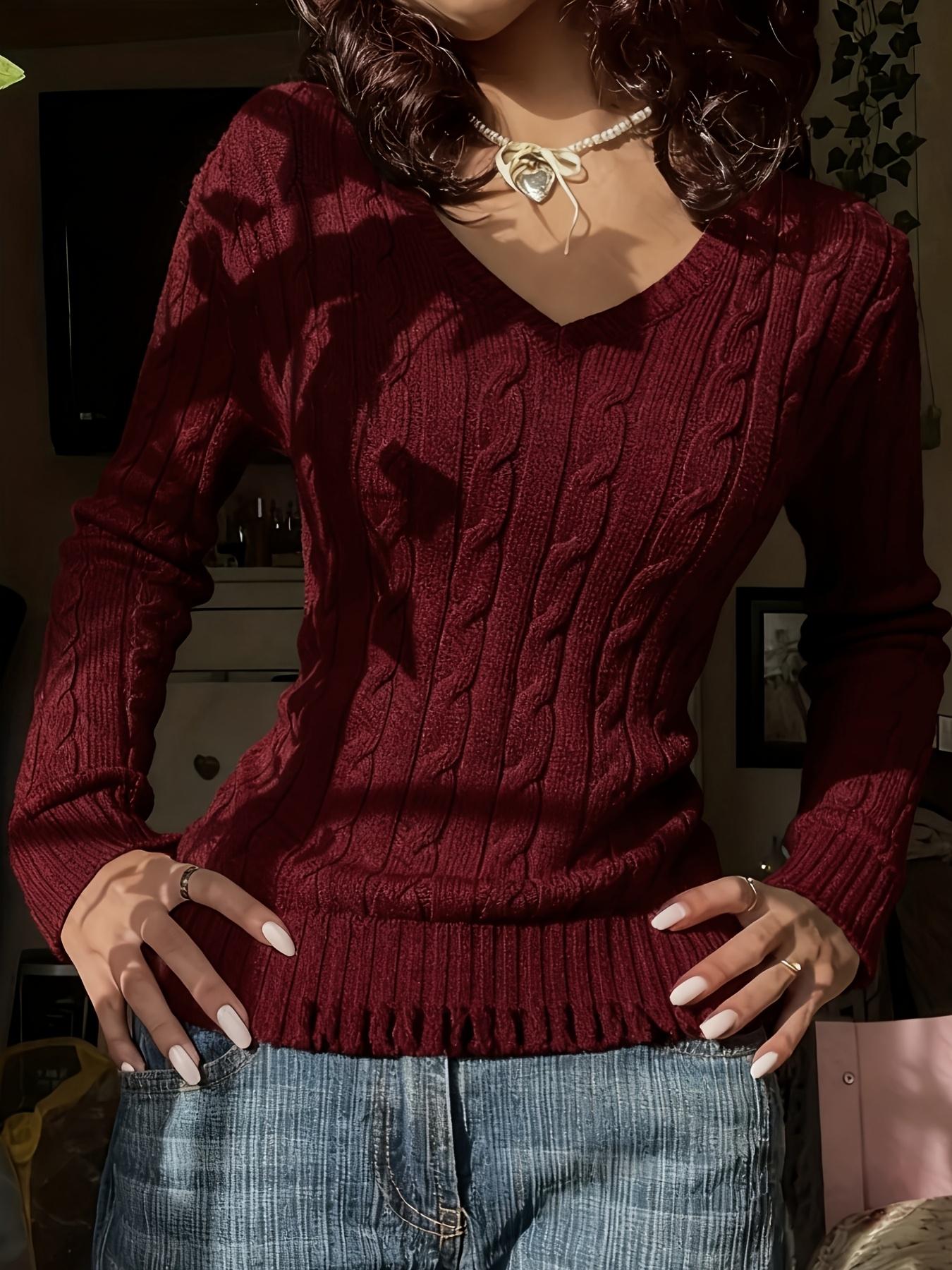 Women's V-Neck Knitted Sweater, Pure Color Slim-Fitting Top, Versatile Fall & Winter Wear, Comfortable Daily Fashion, Knitwear