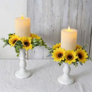 Artificial Sunflower Eucalyptus Flower Ring, Spring Summer Decor, Party Rustic Style, Wedding Home Decoration, Valentine's Day Candle Holder